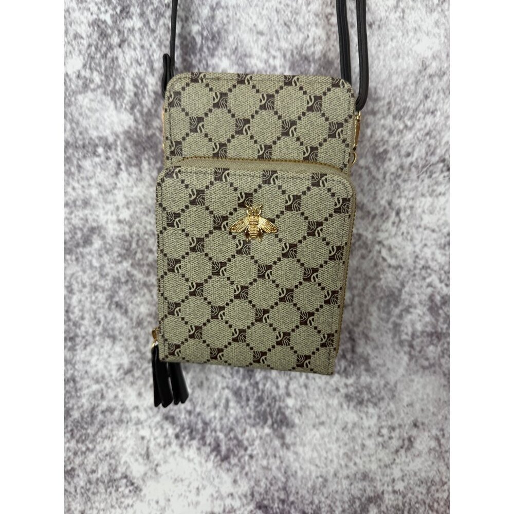 Gold‎ Bee Purse Women Small Brown Faux Leather Wallet Crossbody Shoulder Bag Lux